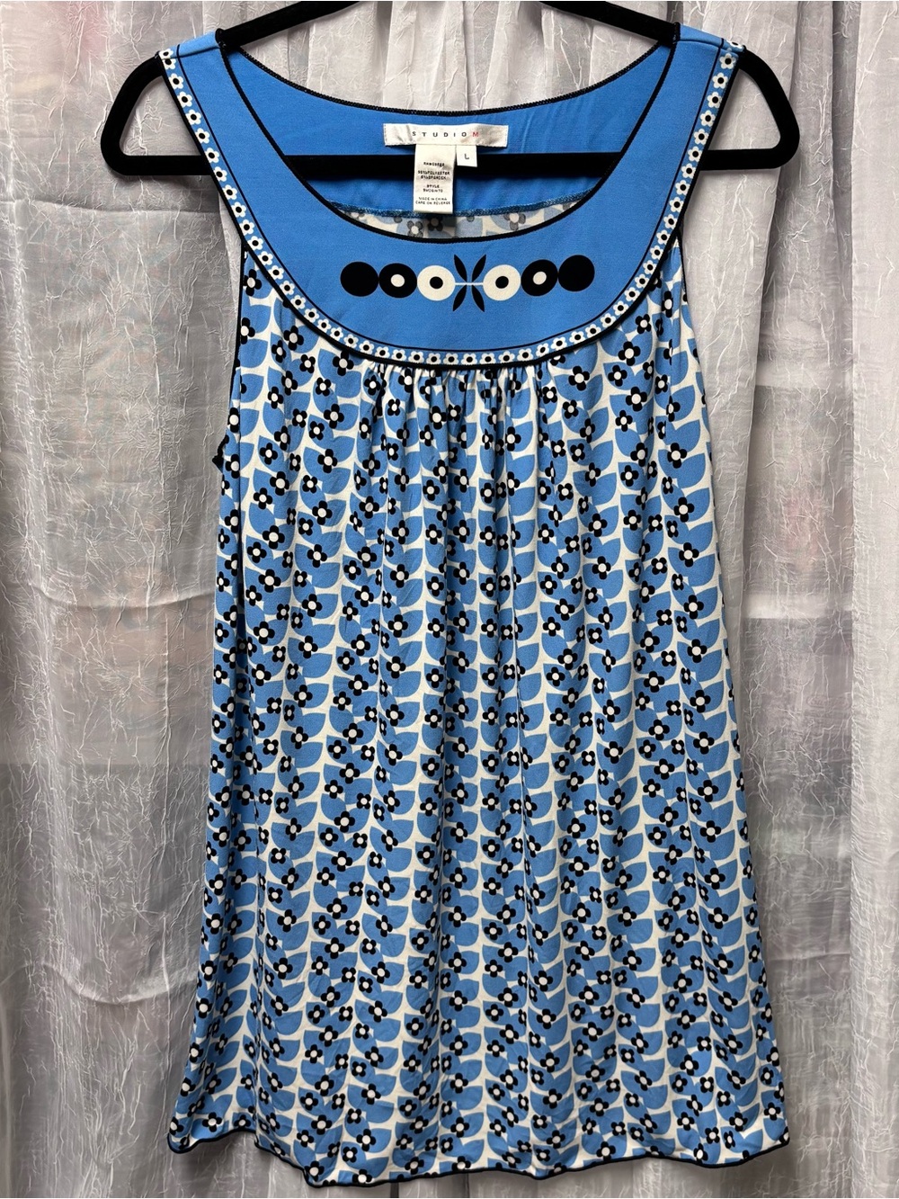 Vintage Blue Floral Sleeveless Tunic Dress